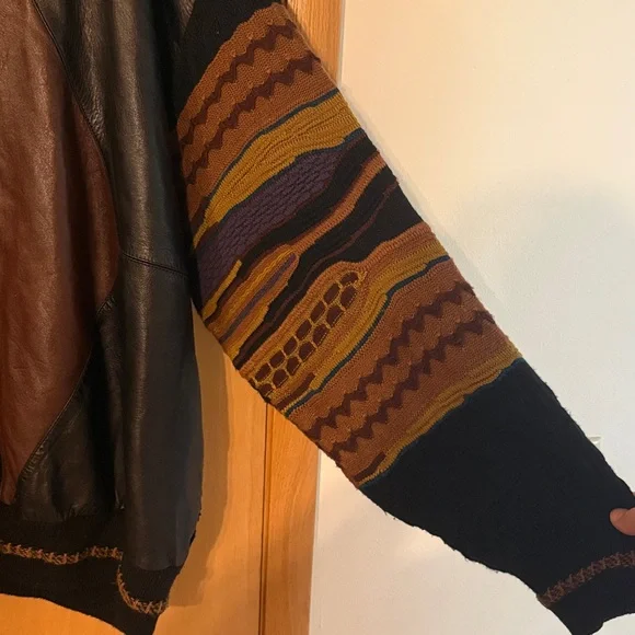 Saxony Collection Men's Vintage 3D Knit Leather Sweater Orange Brown Size 3XB
